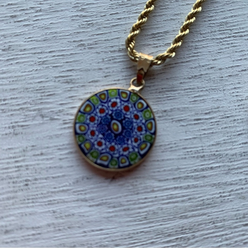 Murano Glass Gold and Blue Pendant on a Chain
